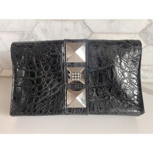 Charm‎ And Luck Clutch Bag Y2K Leather Crocodile Rhinestones Embossed Studs